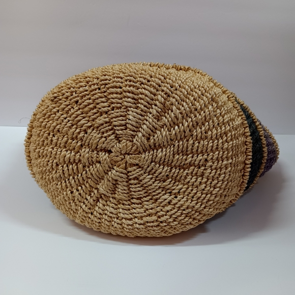 Natural Fiber Vintage Handmade Rope Tote Blue/Tan Stripes with Wooden Handles - Picture 8 of 10